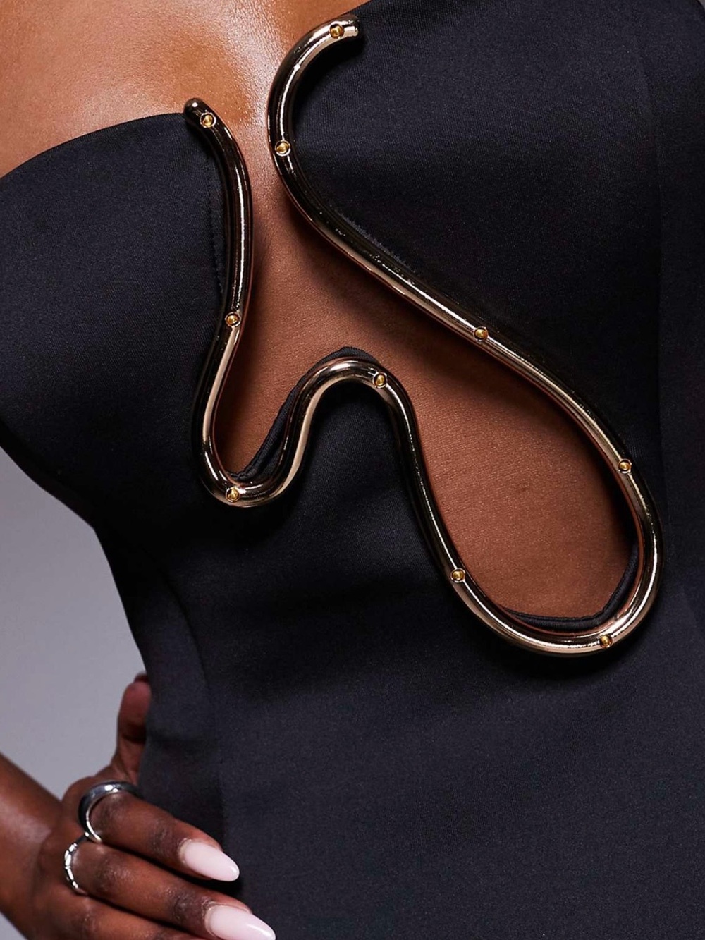 ASOS Black Strapless Mini Dress with Gold Accent - Picture 3 of 7